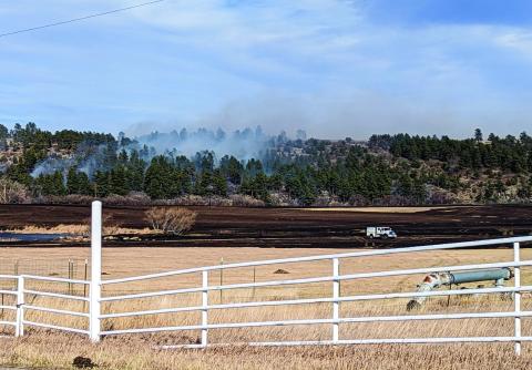 The Old San Isabel Road Fire, which burned 127 acres and an outbuilding near Rye on Monday, was 85% contained early Tuesday morning. Photo by Deb Straub