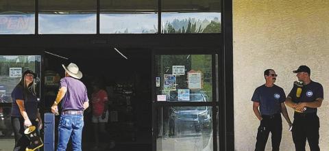 Rye Fire Protection District firefighters gathered at local businesses to ask patrons to donate to the Fill the Boot project for the Muscular Dystrophy Association. Photo by Shirley PIgg