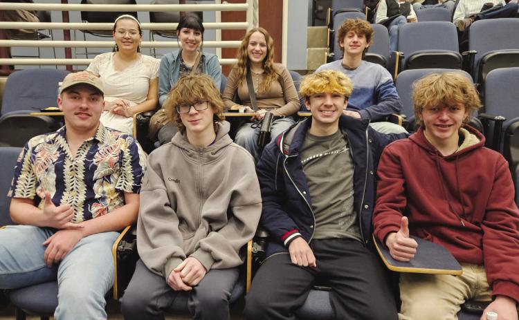 Rye High School Knowledge Bowl State Qualifiers : Front row, L-R: Mathius Lorenz, Eli Moore, Justin Siudyla, Avery .Koons. Back row: Marie Martinez, Miriam Peterson, Kaci Ford, and Carter Ford