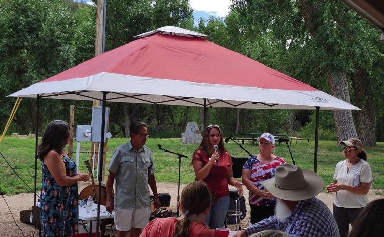 (L-R) Regina Maestri, Pueblo City Council; Eppie Griego, Pueblo County Commissioner; Kala Beauvais Pueblo District Attorney candidate; Kim Swearingen, candidate for State Representative District 46; Paula McPheeters, candidate for Pueblo County Commissioner attended the Paula for Pueblo BBQ. Photo by Shirley Pigg