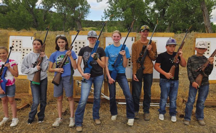 .22 Rifle Shooters, L-R: Lucy Chandler, Kimmie Power, Lena Chander, Clara Chandler, Molly Chandler, Zack Mansfield, Tommy Hart, Bryer Power. Not pictured: Estella Pearson. Courtesy Photo