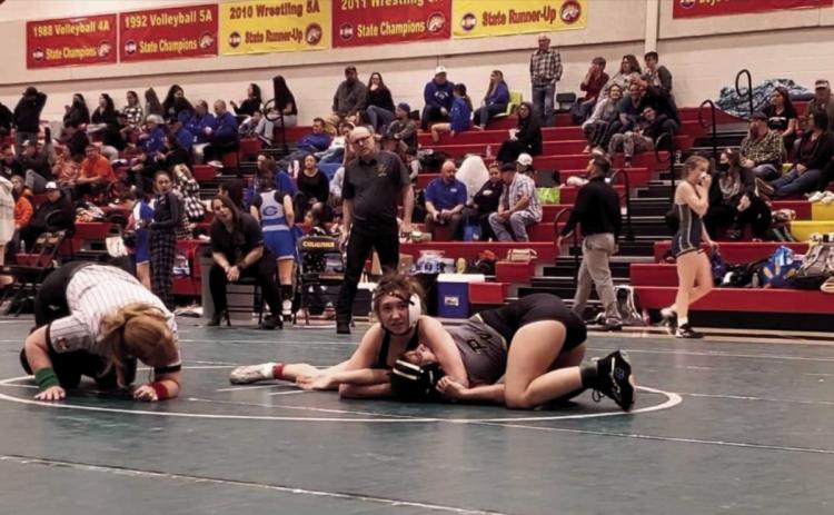 Ivey McAlhany, Colorado City, pins an opponent. Courtesy Photo