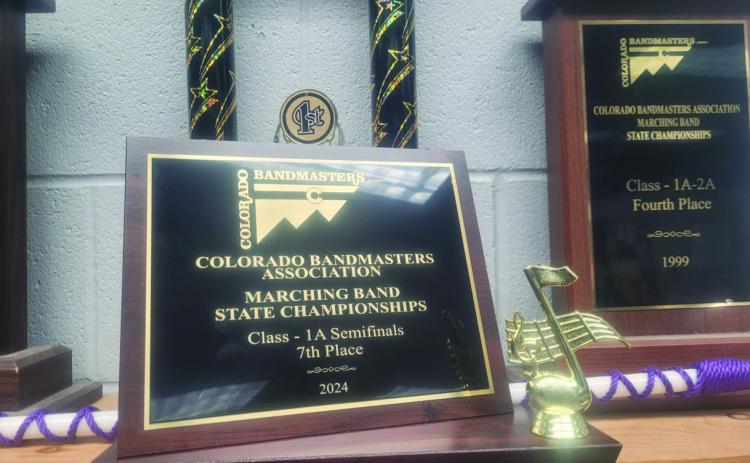 Rye High School Marching Band wins 7th place trophy at the State Band Tournament held at CSU-Pueblo. Courtesy Photo