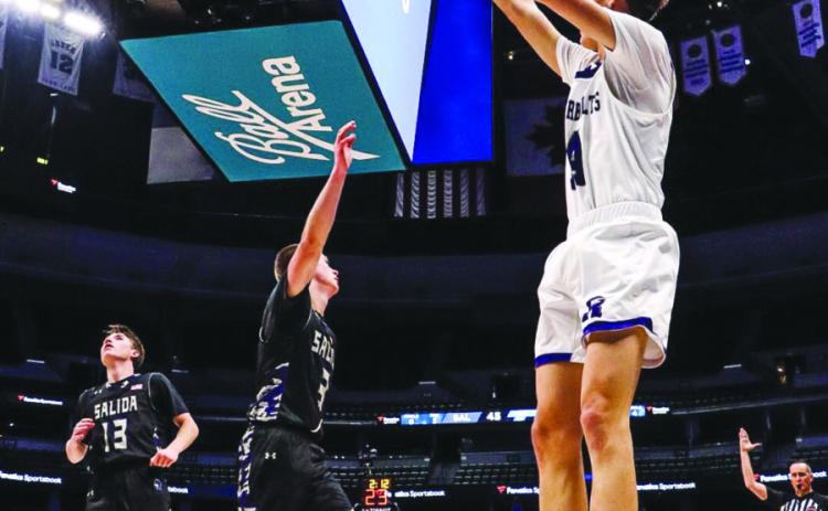 Elias Guzman adds three points to his 26 point day at Ball Arena. The RHS boys beat Salida 56-46. Courtesy Photo