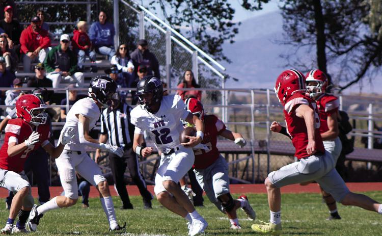 Yards were difficult to come by against Centauri last week. Brady Baumgartner (12) manages a small gain Photo courtesy of Karen Rochester