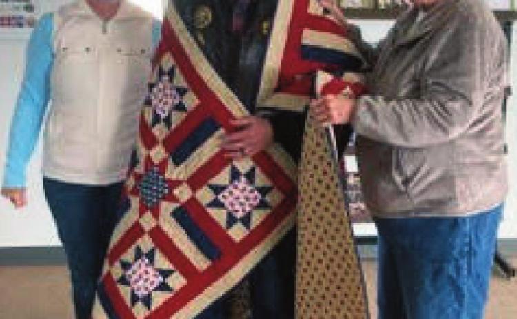 Scrappy Ladies Award Quilts of Valor to Two Cuerno Verde VFW Post 7305 Members