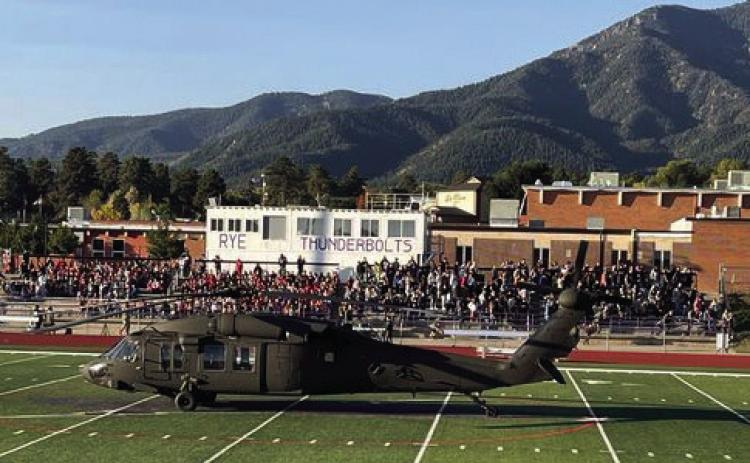 United States Army Black Hawk helicopter lands at Rye High School for Red Ribbon Week. Courtesy Photo