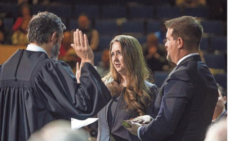 Kayla Beauvais takes her oath as Pueblo County’s first female District Attorney. Courtesy Photo