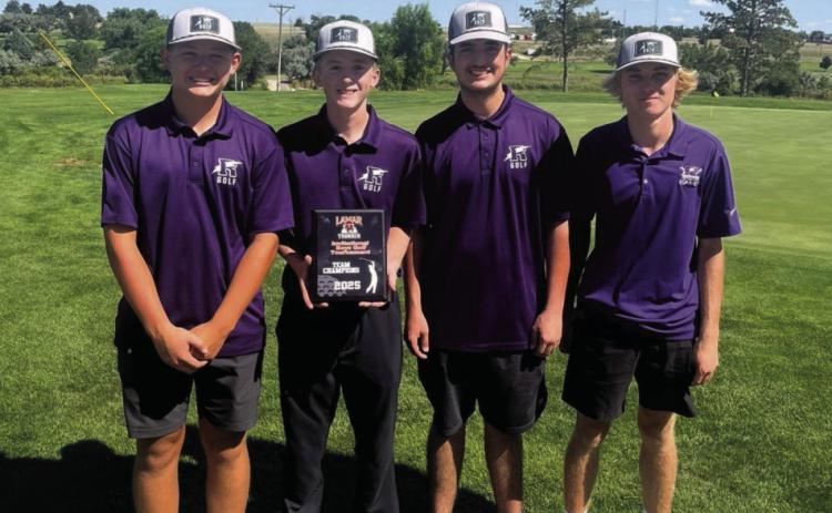 (L-R) Kade Kenney, Collin Stribling, Camden Sansz and Pierce Burris won the Lamar Invitational Tournament with 16 teams in attendance. The team shot a 257, eight strokes better than second place St. Mary’s Courtesy Photo