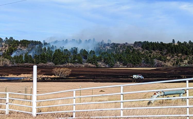 The Old San Isabel Road Fire, which burned 127 acres and an outbuilding near Rye on Monday, was 85% contained early Tuesday morning. Photo by Deb Straub
