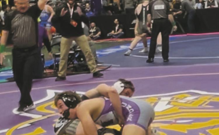 Skyler Moore works on lone Thunderbolt win at the state wrestling tournament Courtesy Photo