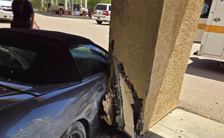 Accident causing damage at the Valley Market entryway on May 31 resulted in no injuries. Courtesy Photo
