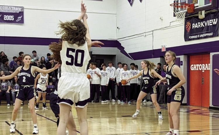 Bella Maloof swishes the basket with four seconds to go in action against CSCS. Photo by Deb Straub