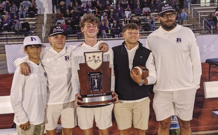 RHS Golf team (L-R) Rex Purcell, Pierce Burris, Ty Wood, Kade Kenney, Coach Ian Martinez McGraw not pictured assistant coach Darell Wood Courtesy Photo