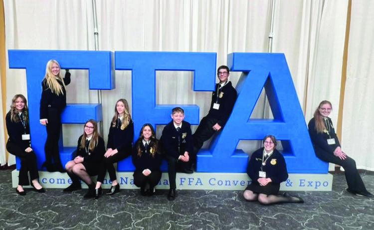 The nine delegates from the Rye High School FFA team at the 2023 FFA National Convention. Courtsy Photo