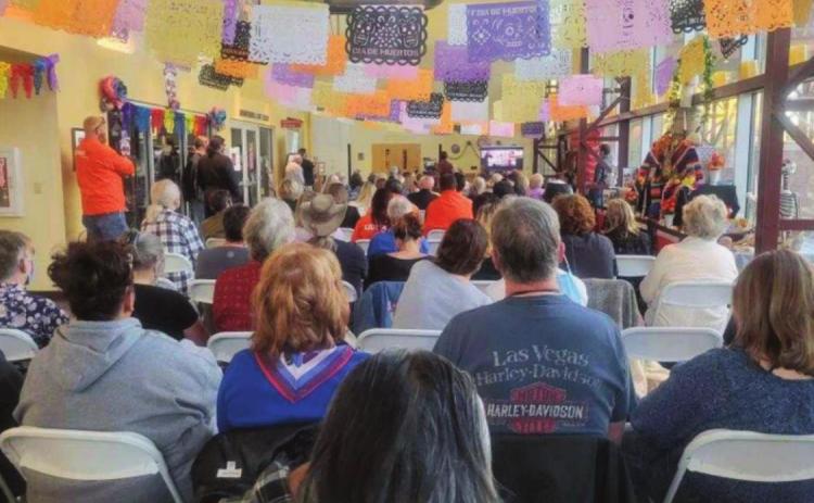 Overflow crowd fills El Pueblo History Museum Atrium Room October 28 to share views with PUC Commissioners concerning Xcel Comanche Plant closure. Courtesy Photo