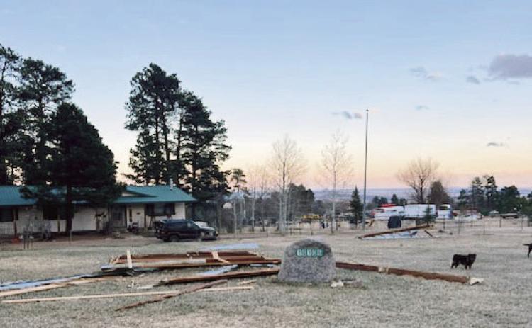 In the eerie aftermath of a tornado last Wednesday, a barn roof was found to be lifted off it’s structure on Singer Lane and deposited over a quarter of a mile away on Park Road. Photo Courtesy of Bryan Boyer