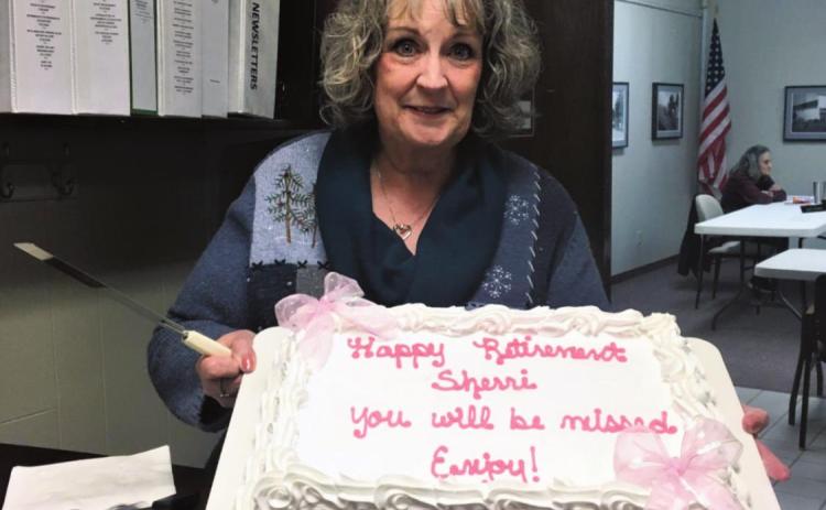 Sherri Beach, retired Rye Town Clerk, was presented with a cake from the board and mayor in honor of her service to the community. Courtesy Photo