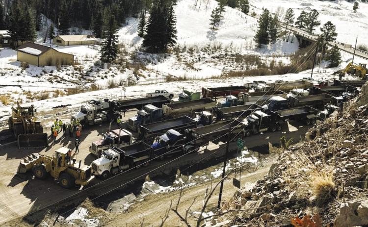 CDOT crews, Langston Concrete, and other subcontractors joined forces to quickly haul away the tremendous amounts of rock. Courtesy Photo