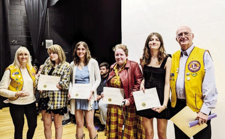 The Colorado City/Rye Lions Club awarded $3,000 in scholarships to the following Rye High School graduating seniors. (L-R) Leo Club Advisor Paula Maroney, Kayla Pollock, Brianna Prichard, Icarus Parker, Sydney Griffith and Leo Co-Advisor Dennis Maroney Courtesy Photo