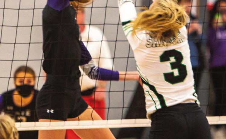 Rye volleyball hosted a two-day tournament on Oct. 29 and 30. They had 3 walk-off 3-0 wins against Trinidad, Ignacio and Sanford High Schools. The Lady T-Bolts start their week 18-5 overall and 10-3 in League. Sydney Adamson #2 forces the ball out of reach of Sanford's defense. Photo by Sue Barcus