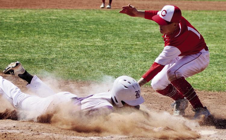 Axton Ehrlich stole three bases and drove in two runs against Crowley County last week. Photo by Karen Rochester