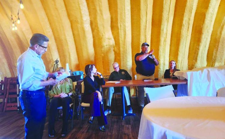 Pueblo County Commissioner Eppie Griego was joined by several other informed and influential people from various Pueblo County departments at a Town Hall meeting on April 4. Photo by Shirley Pigg