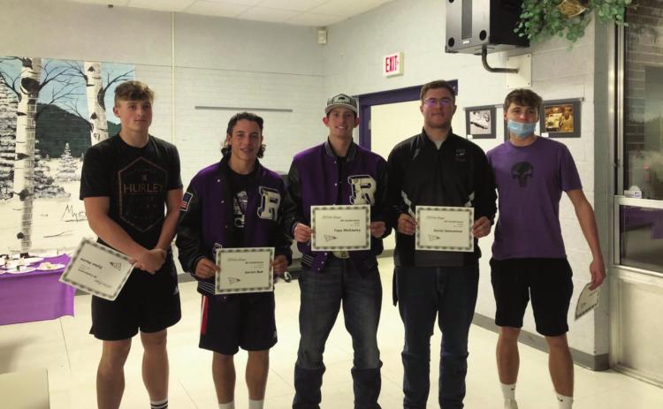 Rye HIgh School football has five players selected to All Conference. (L-R) Dylan Hurne, Derrick Bak, Taye McCauley, Devin Samuelson, Codah Graber. Courtesy Photo