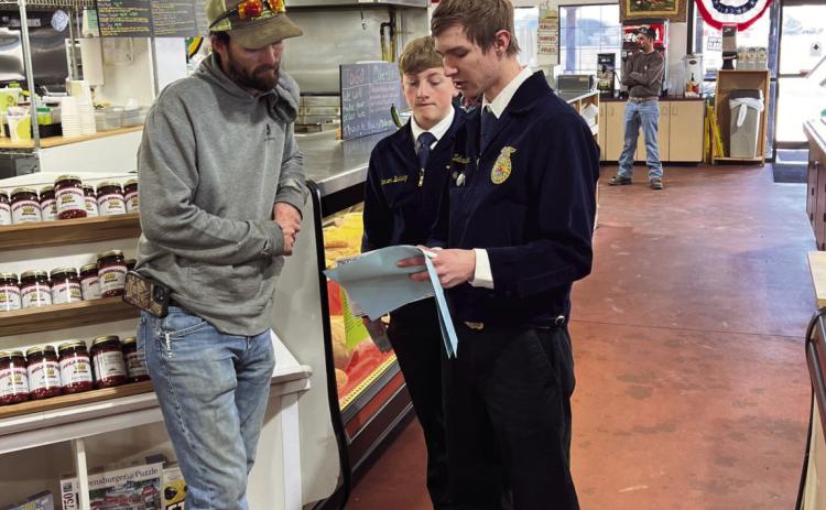 FFA members talk with Shane Millberger of Millberger Farms about sponsorship for the 7th Annual Rocky Mountain Oyster Fry. Courtesy Photo